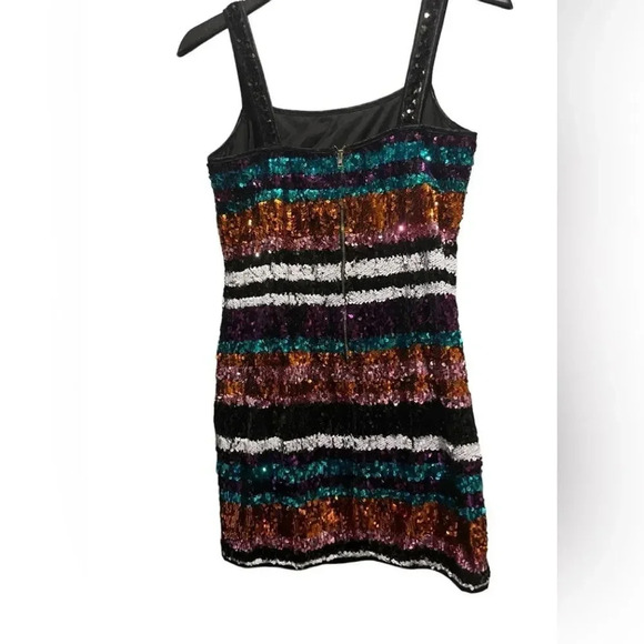 Shop 17 Multicolor Striped Sequin Mini Dress Sz L - Picture 5 of 9